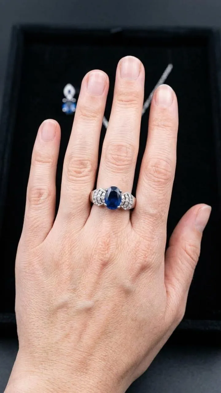 Royal Blue Oval Statement Ring Rings